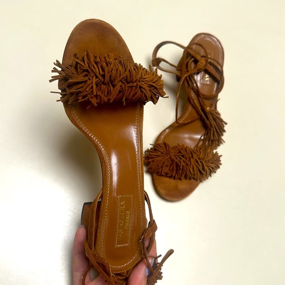 🔥 AQUAZZURA Brown Suede Wild Thing Ankle-Wrap Sandals Size 36.5 / 6.5 - Picture 12 of 16